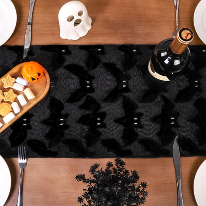 Heirloom Haven Black Bats Halloween Table Runner 13x72 Inch,Soft Plush Faux Fur Jacquard Seasonal Holiday Kitchen Dining Tabletop Runners for Home Indoor Decoration