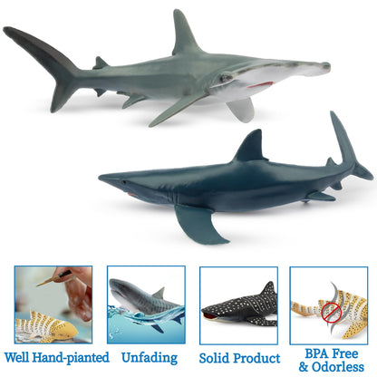 toymany 6PCS 12-14CM Realistic Shark Bath Toy Figurines, Plastic Ocean Sea Animals Figures Set Includes Whale, Tiger, Great White Shark, Cake Toppers Christmas Birthday Gift for Kids Toddlers