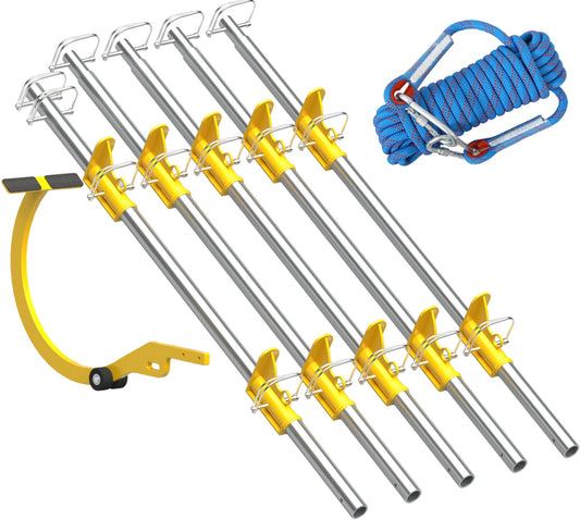 VELCKING 18 Foot 500LB All-Metal Steep Assist Roof Ladder 10M Safety Rope Pitch Hopper Roofing Wedge for Roof Climbing (One Pack)