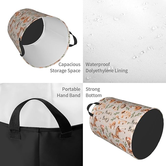 Forest Little Animal Laundry Hamper Bag, Deer Squirrel Hedgehog Fox Round