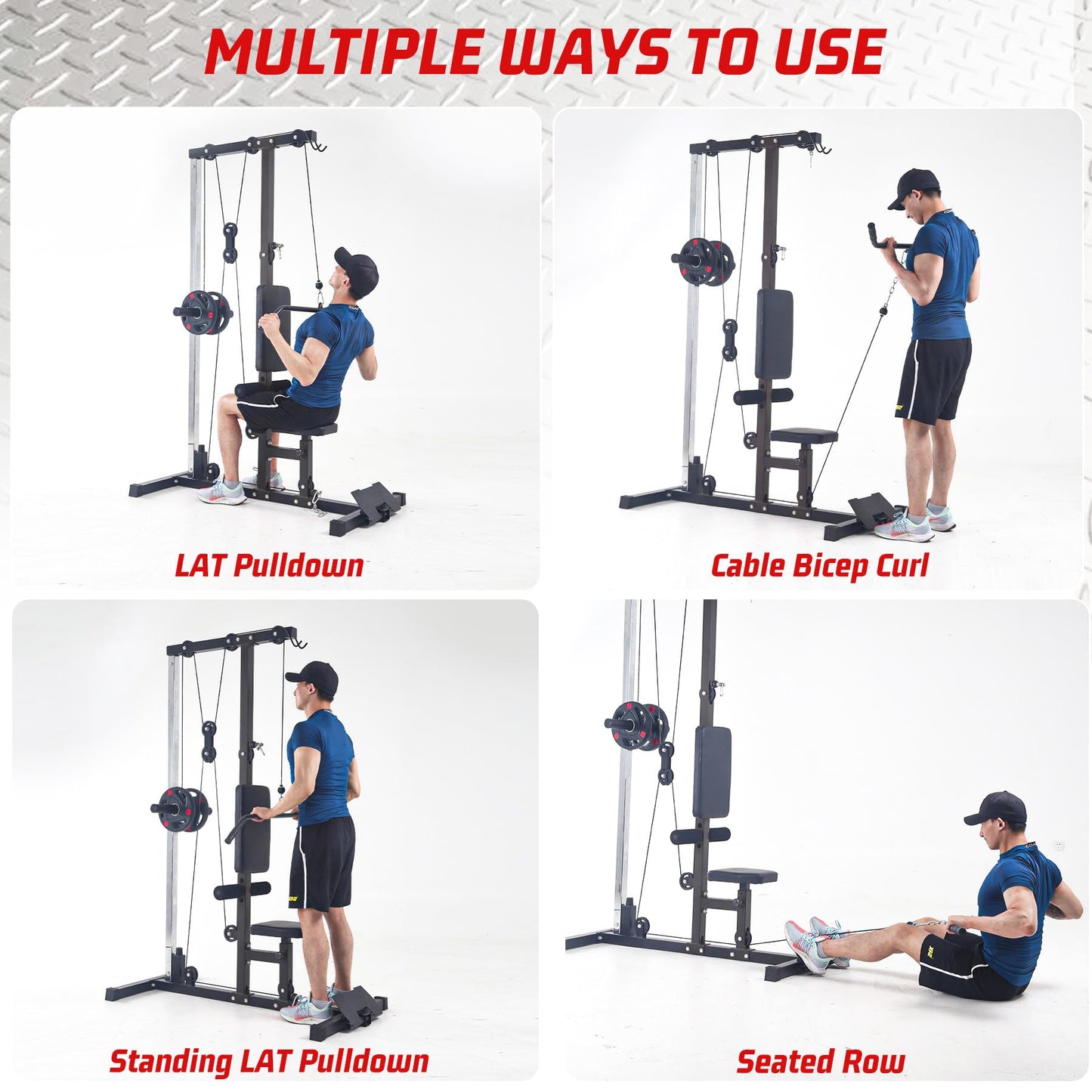 Patikuin LAT Pulldown & Row Machine - Dual Pulley Cable System for Home Gym - Adjustable Leg Support - 20 Height Levels - 400LB Capacity - Full Black