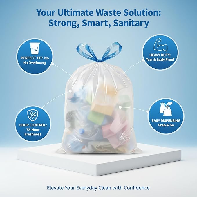 150 Count 6 Gallon Trash Bags Drawstring