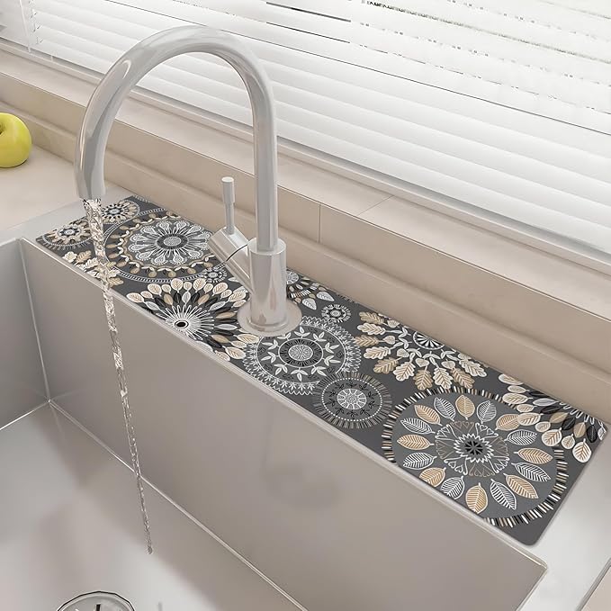 24" X 5.5" Kitchen Sink Splash Guard Faucet Mat Mandala Super Absorbent Fast