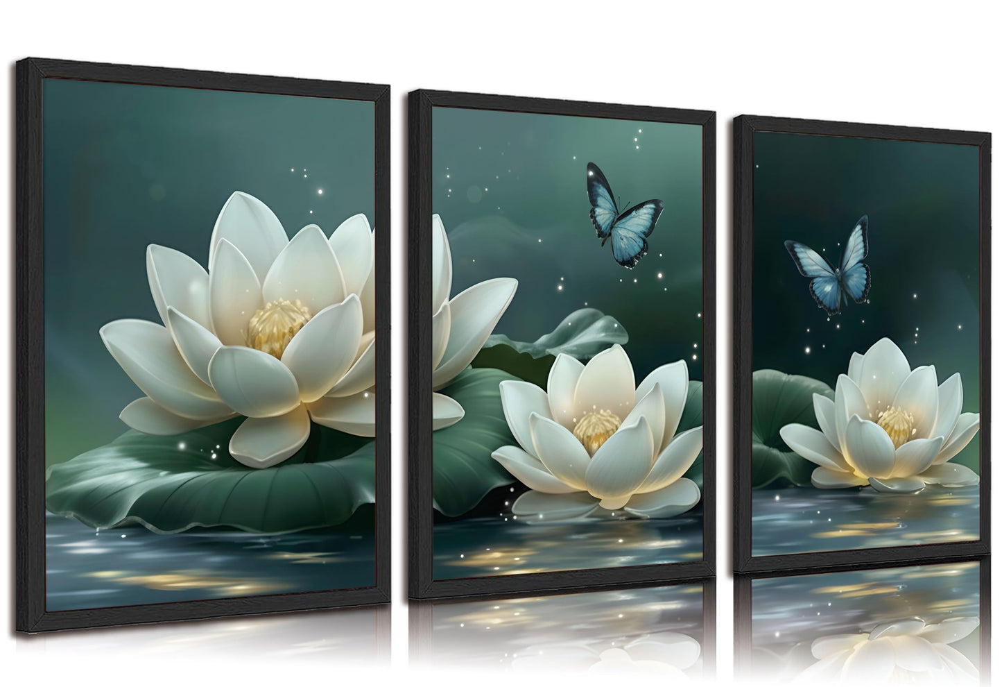 3pcs Zen Lotus Canvas Wall Art Calm White Lotus Blooming In The Water Posters Prints Spiritual Yoga Spa Themed Wall Decor Pictures for Meditation Rooms Yoga Studios And Zen Enthusiasts Decoration