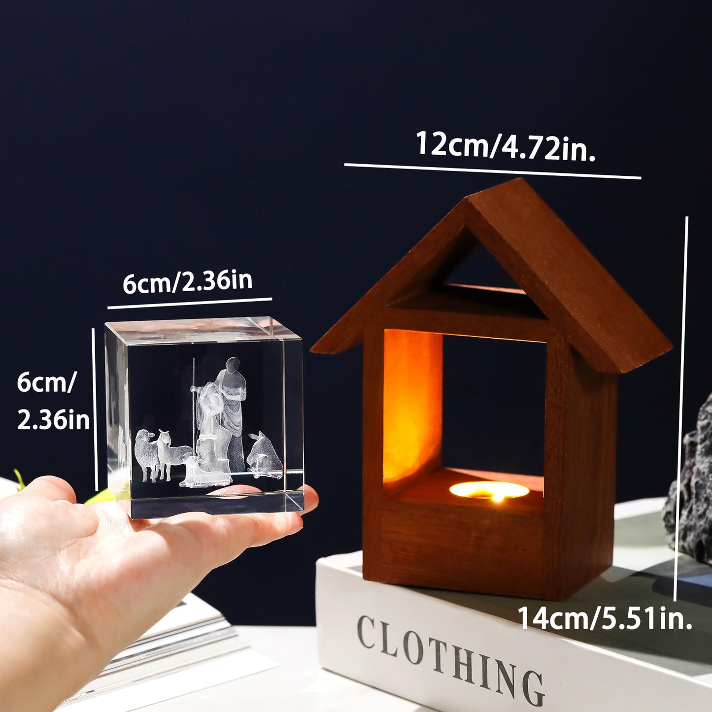 Ornalrist 3D Engraved Holy Family with Lambs Christian Gifts for Women, Wooden House Night Light Religious Gifts for Mom Grandma Christmas Presents for Home Decor