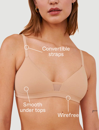 Pepper Wireless Bra | Feelgood Wirefree T-Shirt Bras for Women, Comfy Bras with Foam Cups, Convertible Straps for Racerback, Ecru Cream Bra (XXS-XL)
