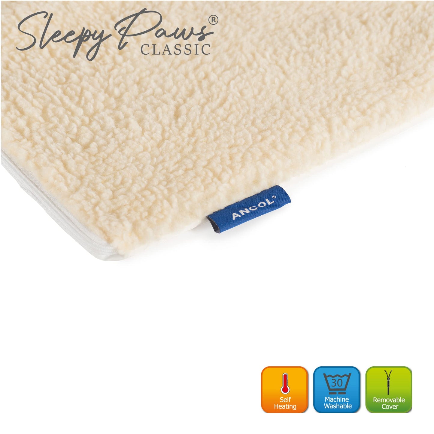 Ancol Self Heating Pet Pad Cream Fleece Cover with Thermal Structure - Removable Machine Washable for Cats and Dogs - 48cm x 38cm / Small