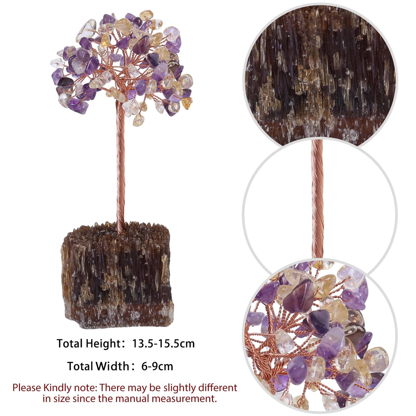 Rockcloud Handmade Amethyst & Citrine Crystal Tree with Amber Calcite Cluster Base Money Tree Tumbled Stones Feng Shui Ornament for Home Office Desktop Decoration