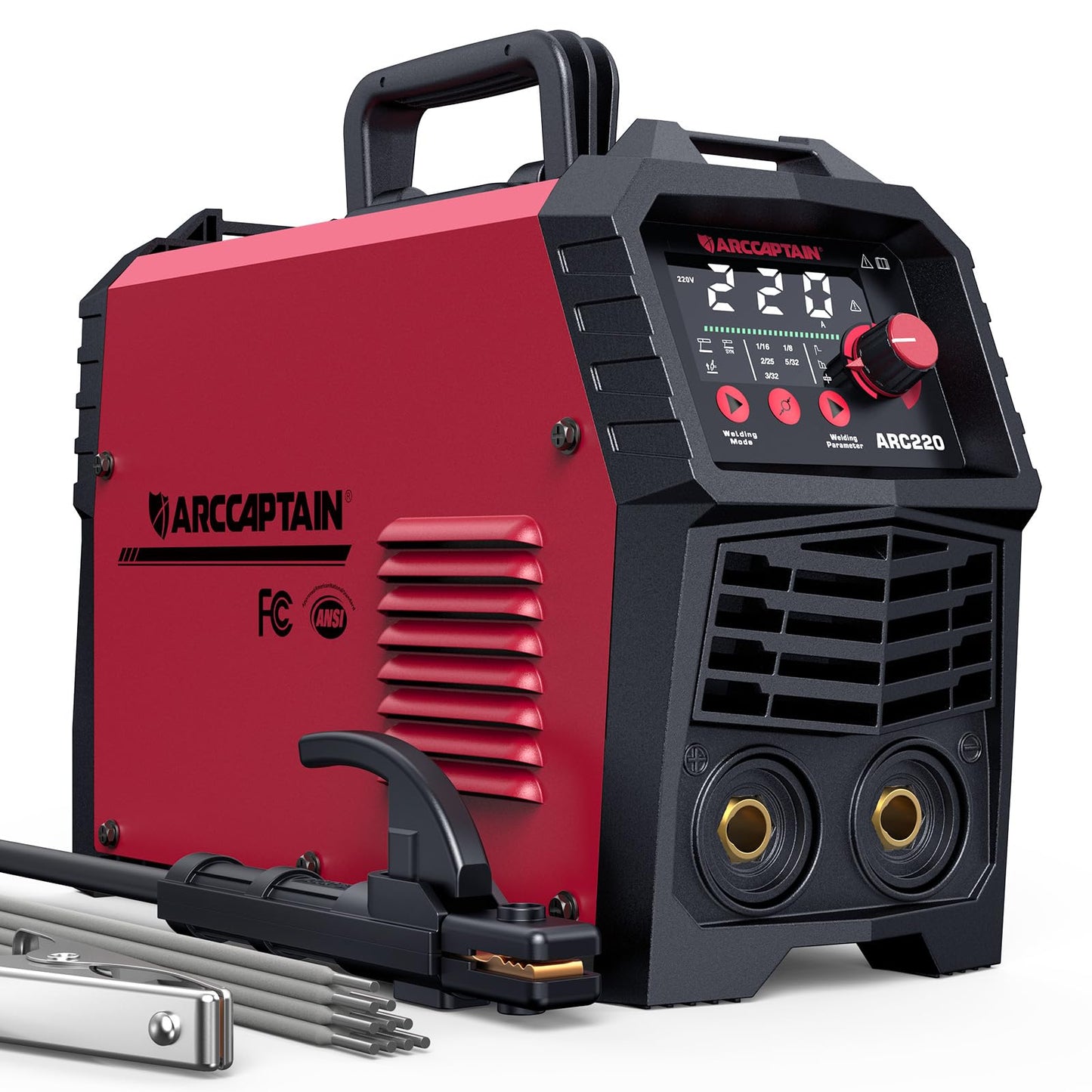 ARCCAPTAIN 220Amp 10PCS Rods Stick Welder, [Large LED Display] ARC/Lift TIG Welding Machine with Synergic Control, IGBT Inverter 110V/220V MMA Welder Machine with Hot Start, Arc force, and Anti-Stick