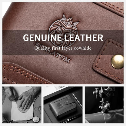 SCHLATUM Genuine Leather Zipper Wallet for Men RFID Blocking Large Capacity Vintage Wallet with Coin Pocket ID Window, Coffee