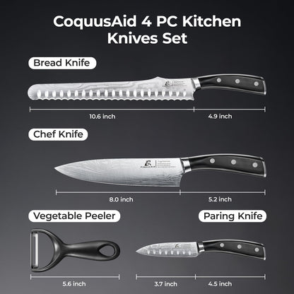 CoquusAid Kitchen Knives Set, 4 PCS Professional Chef Knife Set, Razor Sharp High Carbon Stainless Steel Knife Set, Ergonomic Handle Design, Ideal for Everyday Home Use, Perfect Gifts for Kitchen