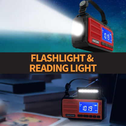 FosPower NOAA Emergency Weather Radio D8 37000mWh Portable Power Bank, AM/FM, USB/Solar/Hand Crank Charging, SOS Alarm & Flashlight for Indoor/Outdoor Emergency - Red