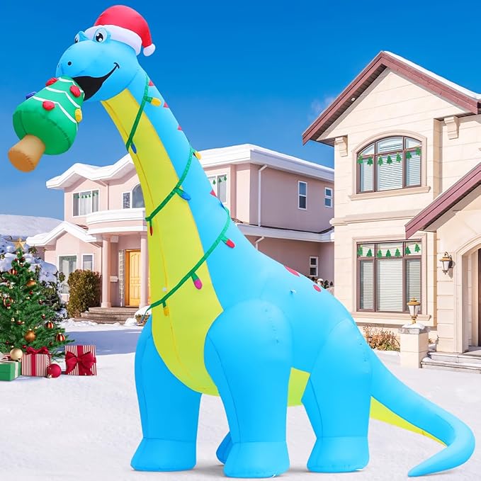 COMIN 10ft Christmas Inflatables Outdoor Decorations, Blow Up Dinosaur Christmas Tree Inflatable with Built-in LEDs for Christmas Indoor Outdoor Yard Lawn Garden Decorations