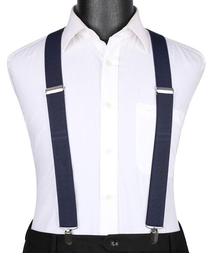 HISDERN Braces for Men Trousers with Very Strong 4 Clips Heavy Duty Suspenders X Style Navy Blue Adjustable Suspender