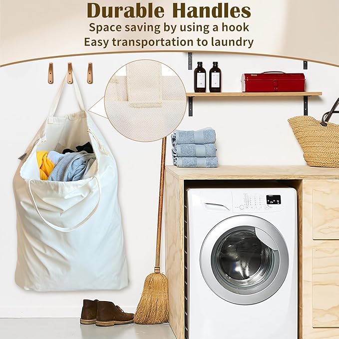Canvas Laundry Bag with Handles & Drawstring Closure 27.5”Wx35"H, Thick Laundry