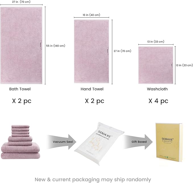 SEMAXE Bath Towel Set, 100% Cotton Absorbent Bathroom Towels