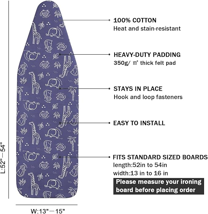 Ironing Board Cover and Pad Standard Size 15 x 54, 3 Pairs of Hook and Loop