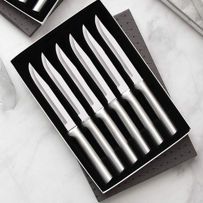Rada Cutlery Six Utility/Steak Knives Gift Set (S06), 6-Piece Knife Set with Quick Edge Sharpener (R119), Stainless Steel Blades, Silver Handle