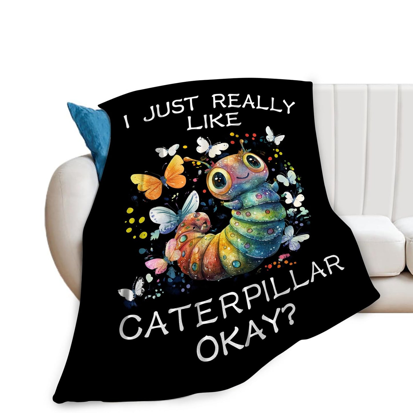 Caterpillar Blanket Soft Fuzzy Fleece Cute Insect Caterpillar Butterfly Throw Blankets Decor Cozy Warm Plush Flannel Blankets Gifts for Boys Girls Men Women Home Chair Sofa Couch Bed 50"X40"