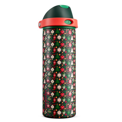 POWCAN 24 oz Christmas Insulated Water Bottle: 2-in-1 Push-Button Spout & Quick-Flip Straw, Leakproof, Fits in Car Cupholder, Stainless Steel Water Bottle for Holiday Gift, Sports, School (Jingle Joy)
