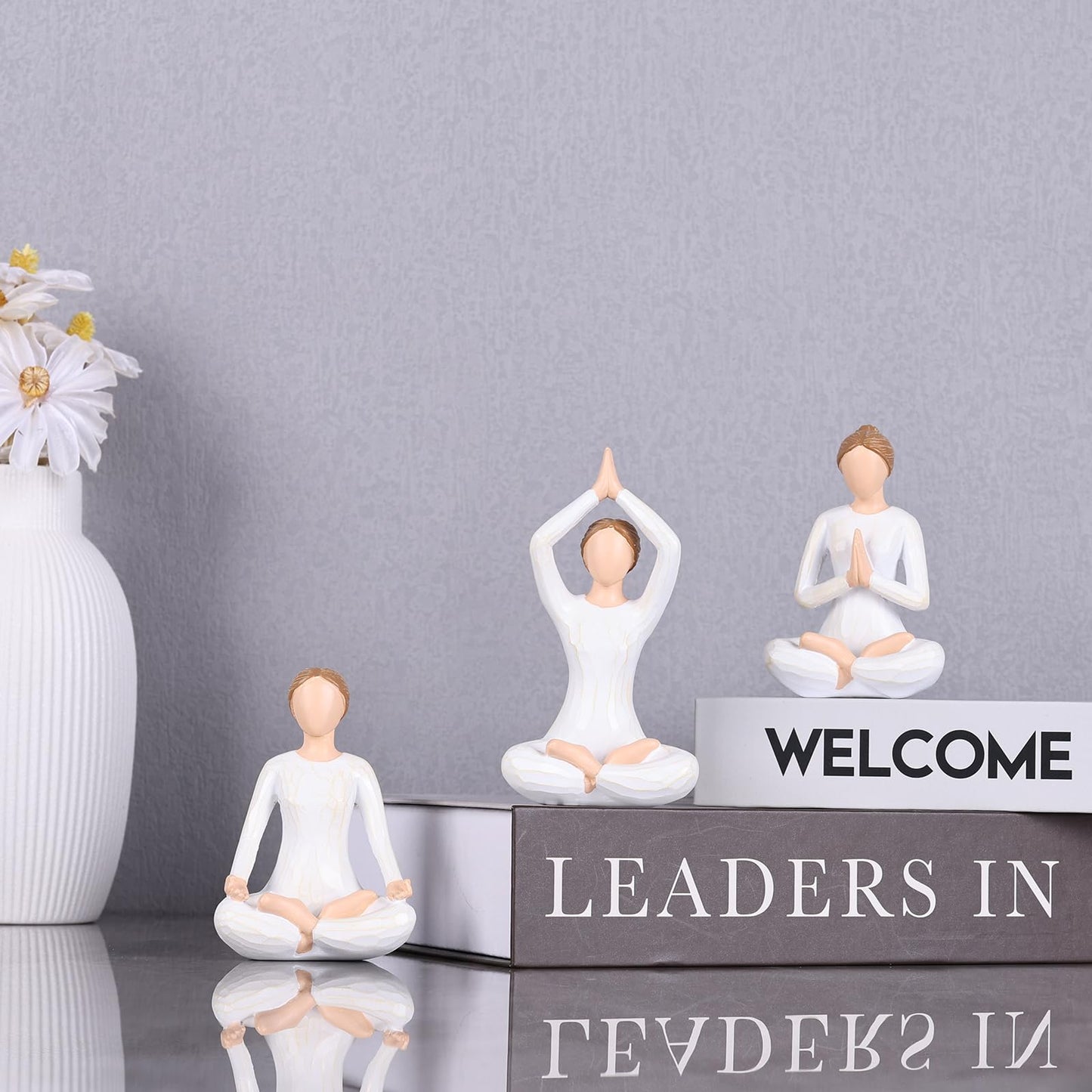 DOVDOV Yoga Figurine Set of 3, Zen Meditation Home Decor, Modern Art Pieces for Living Room Coffee Tables, Offices, Bookshelves, TV Consoles, and Mantelpiece Decorative Sculptures.