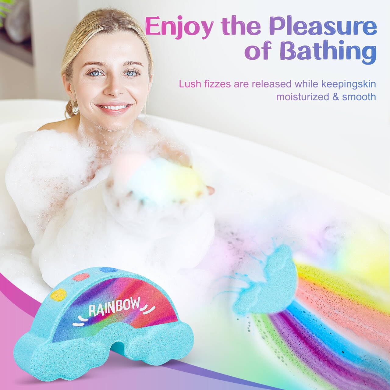 Rainbow Bath Bombs for Kids - 4 Pcs Handmade Natural Kids Bath Bombs, Organic Bubble Bath for Girls, Christmas Gifts for Kid Girls, Stocking Stuffers