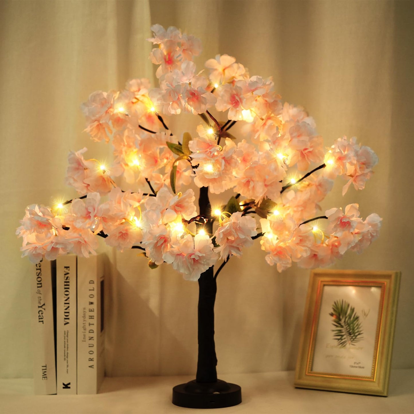 VirtuGro 24IN Cherry Blossom Tree Light, 36 LED Lights Tabletop Tree with Timer Pink Flower Tree Lamp with USB Plug or Battery Operated for Home Wedding Party Indoor Decoration