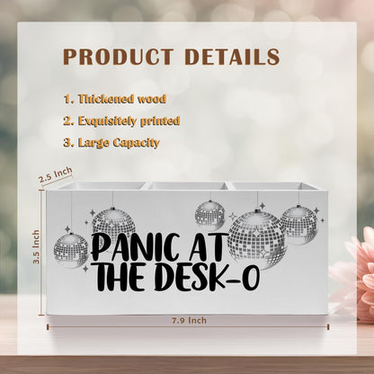 FITIE Funny Trendy Disco Ball Pencil Pen Holder for Desks, Panic at the Desk-O Mental Health Wooden Pencil Holder Organizer for Home Office Desk Accessories, Office Humor Gifts for Women