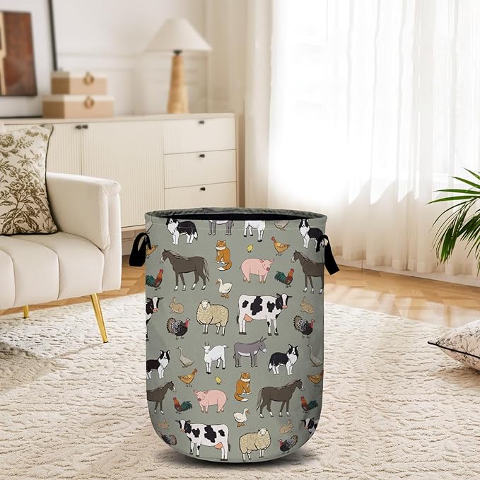 Funny Farm Animal Laundry Basket, Laundry Hamper Collapsible Oxford Cloth