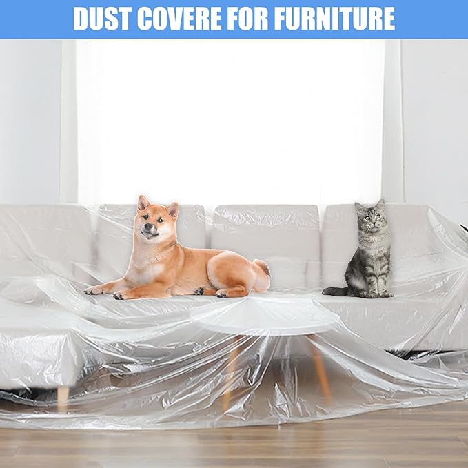 5 Pieces Plastic Drop Sheets for Painting, Waterproof and Dust-Proof Clear