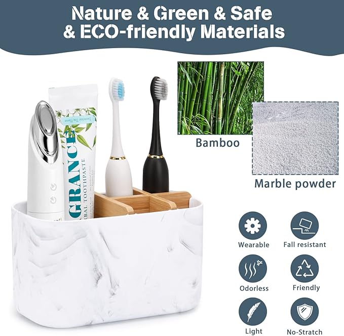 Toothbrush Holders for Bathrooms, 5 Slots Bamboo Toothbrush Holder Kids