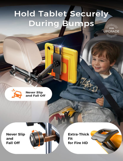 LISEN for iPad Holder Car Road Trip Essentials Travel Activities for Toddler Kids Gifts, Car Accessories for Women Moms Truck Interior 3in1 Tablet Holder for Back Seat Car Camping Headrest Organizer