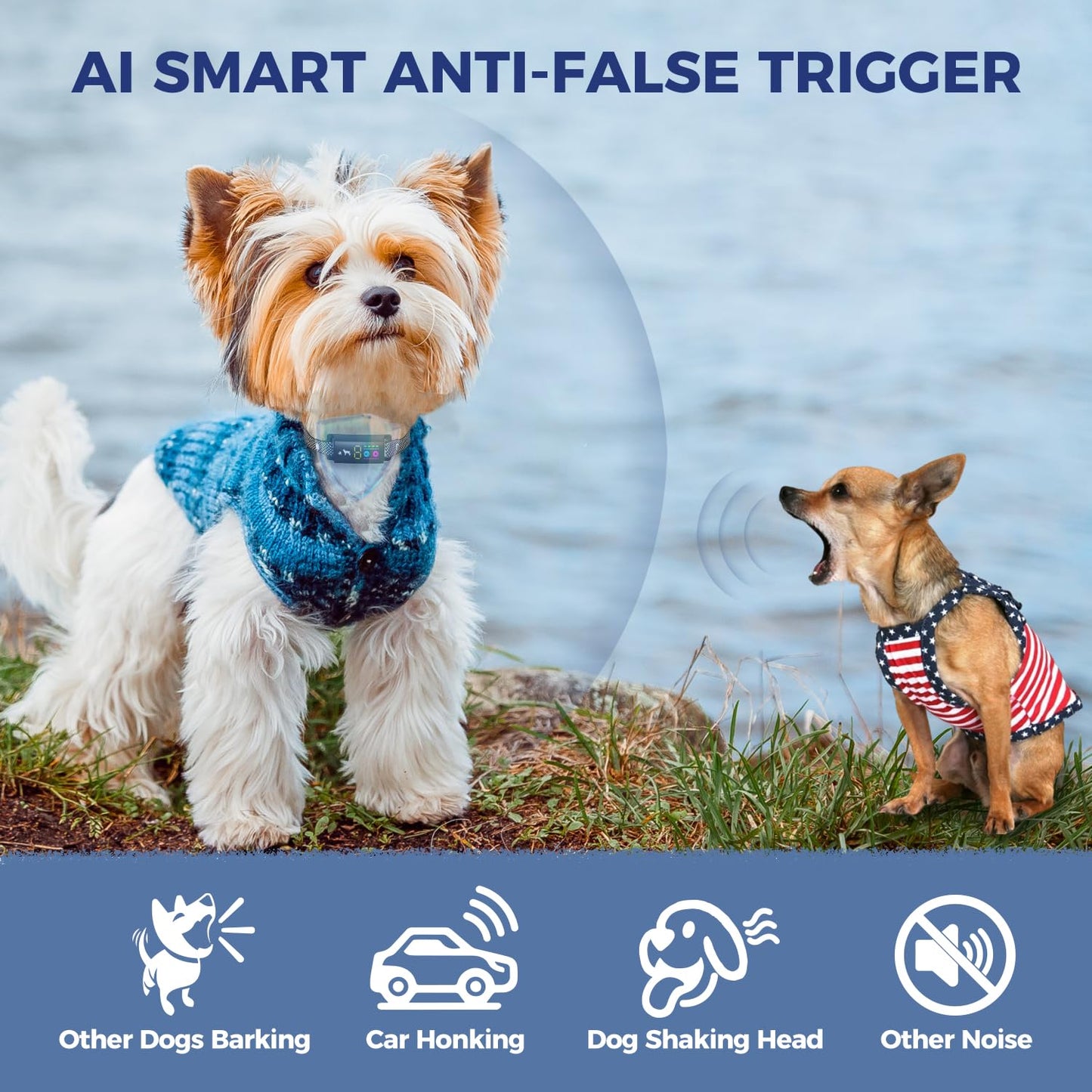 Anti Bark Collar for Dogs, No Shock Bark Collar, Beep & Vibration, 5 Adjustable Sensitivity, Rechargeable Dog Barking Collar, IP67 Waterproof - Bark Collars for Large Medium Small Dogs, Black