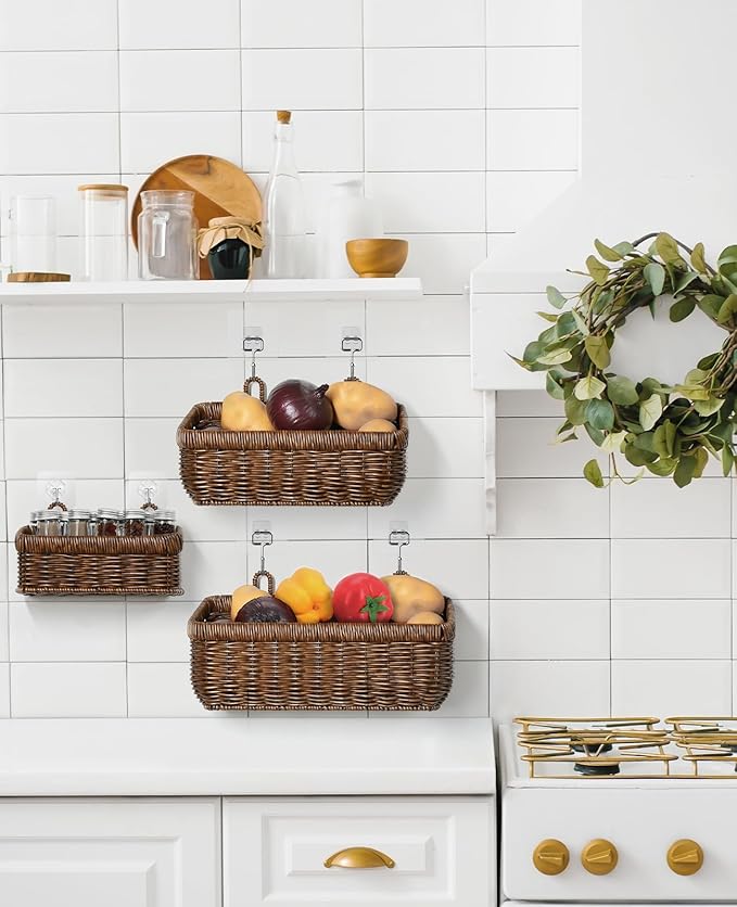 AceList Wall Hanging Basket, Boho Style Hand-Woven Hanging Storage Baskets