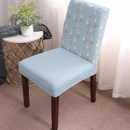 Chair Covers for Dining Room Easter Rabbits Carrots on Blue Stretch Chairs Slipcovers Removable Washable Seat Protector Pink Love Heart Gift Boxes Seat Cushion Cover for Home Hotel Party Decor,4PCS