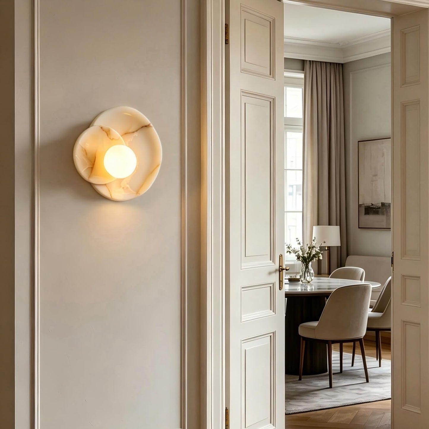 Opaline Cream Sculpture Wall Sconce, Natural Cream Onyx Wall Sconce, Wall Lights for Living Room, Bathroom, Bedroom, 6" Dia x 9.75" h