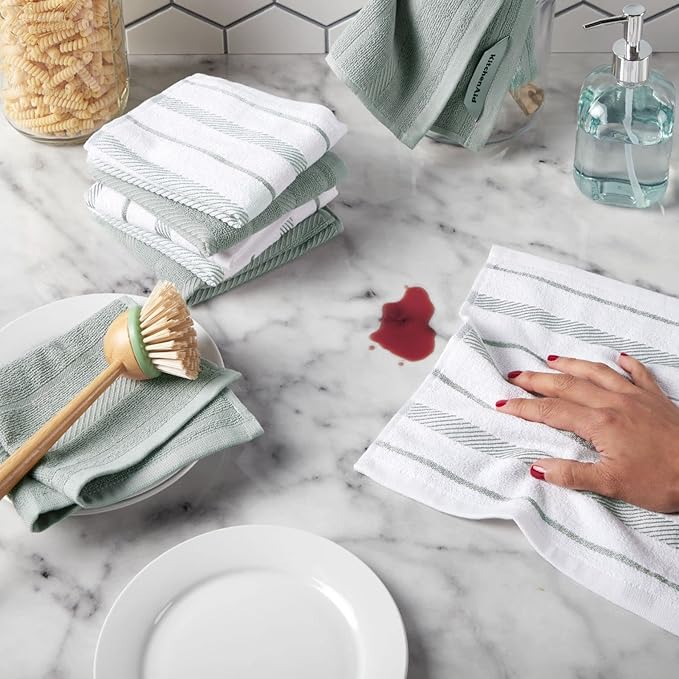 KitchenAid Albany Dishcloth 8 Pack Set, Matte Grey/White
