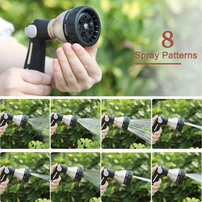 FANHAO Hose Pipe Spray Gun High Pressure, Heavy Duty Metal Garden Hose Gun with 8 Spray Patterns, Thumb Control, On Off Valve for Garden Watering, Car and Pet Washing