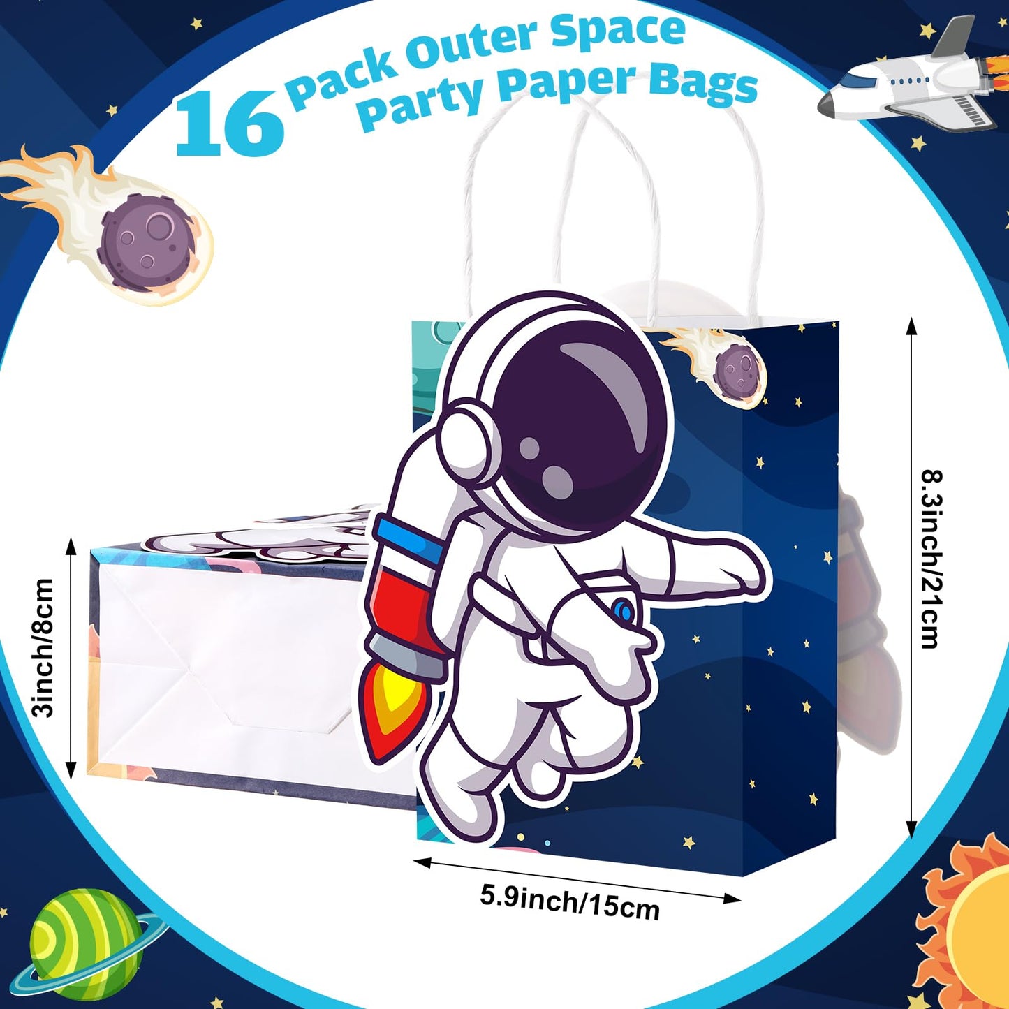 MotiMind 16 Pcs Outer Space Party Favor Bags with Handles Astronaut Gift Bags for Galaxy Space Theme Party Supplies