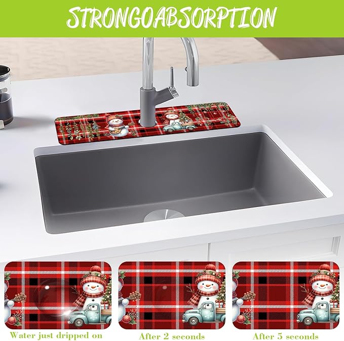 Chrismas Sink Faucet Absorbing Mat Christmas Sink Splash Guard Drying Mat