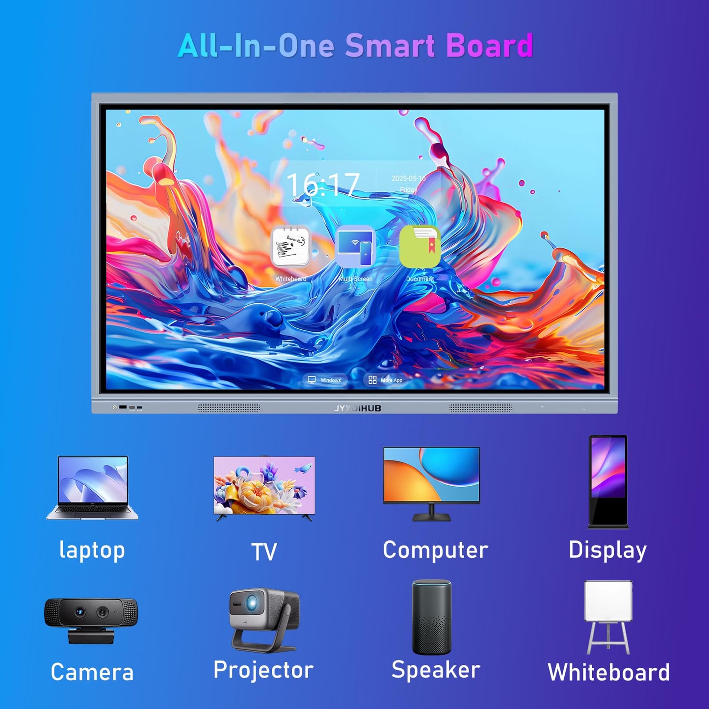 JYXOIHUB 55 Inch Smart Board, 4K Ultra HD Smart Whiteboard, Interactive Electronic Whiteboard with 20-Point Touch, Digital Smartboard for Classroom, Office, and Home, Android & Windows Dual System