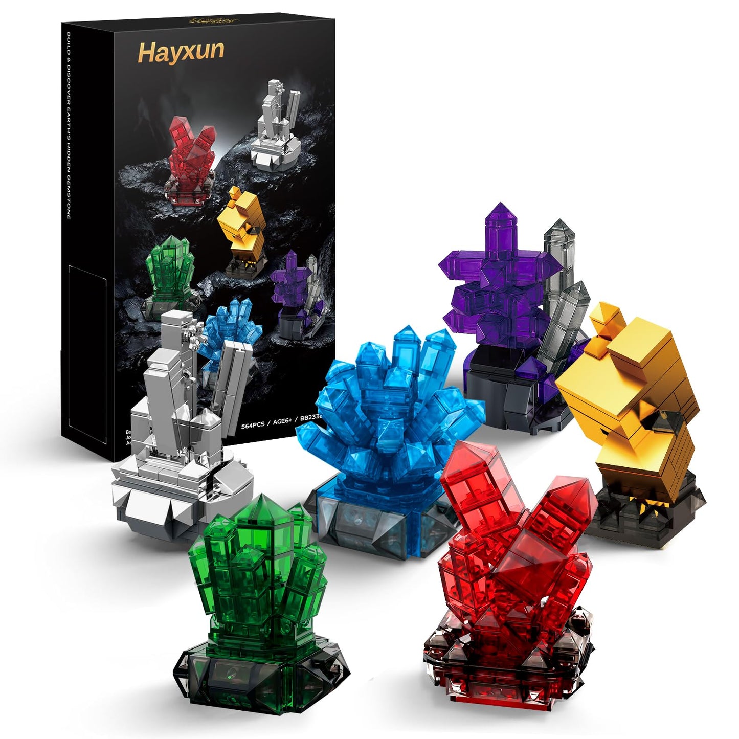 HAYXUN for Dad Men, Crystal Building Kit for Adults – 564PCS Gemstone Mineral Collection Building Set, Elegant Home Office Desk Décor, Unique Gift for Husband, Grandpa