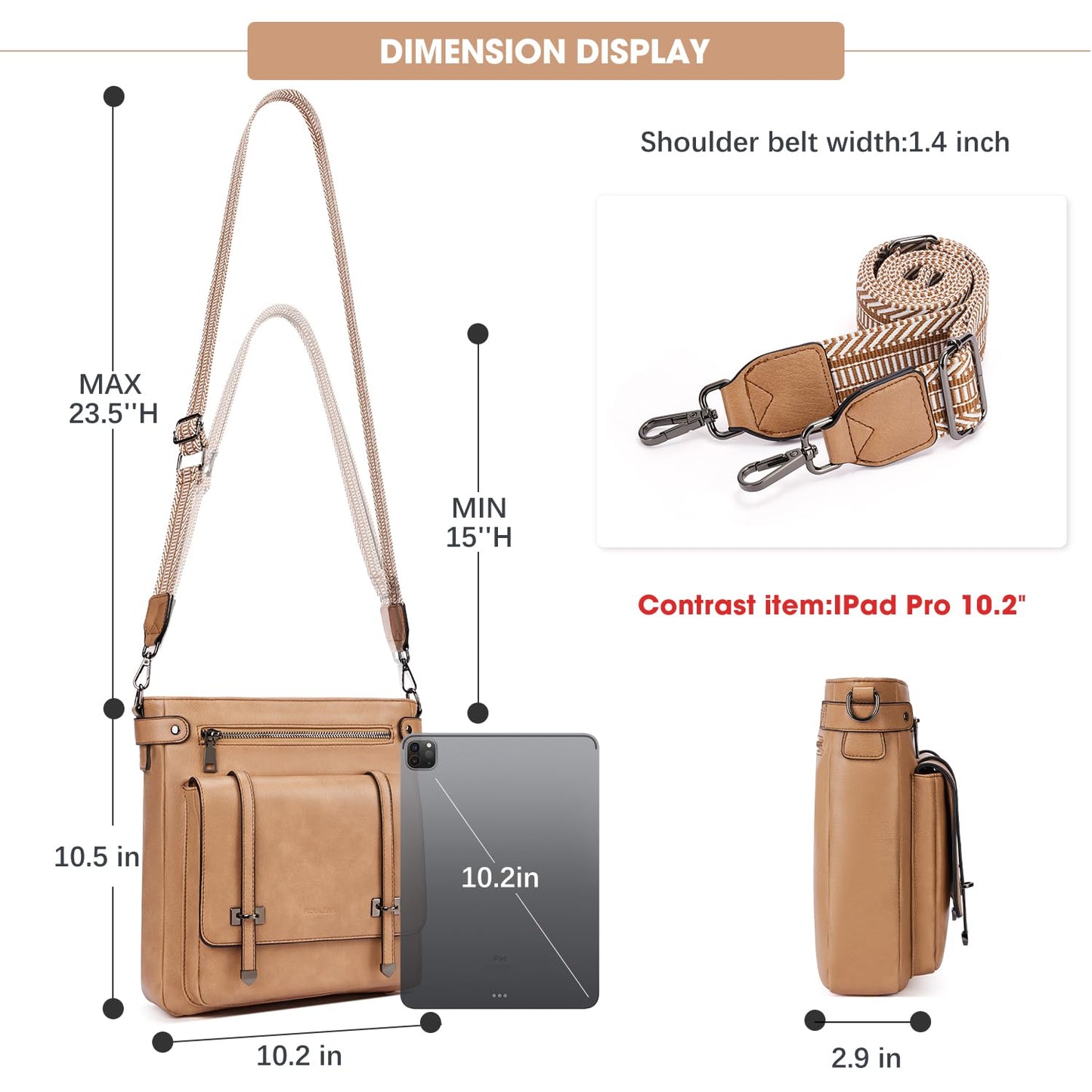 Roulens Crossbody Bags for Women,Multi Pocket Crossbody Purses Vegan Leather Shoulder Handbags Travel Purse Adjustable Strap