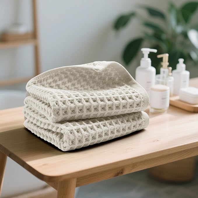 Jacquotha Waffle Hand Towels 2-Piece – Cotton, Quick Dry, Lint Free, 13” x 29”