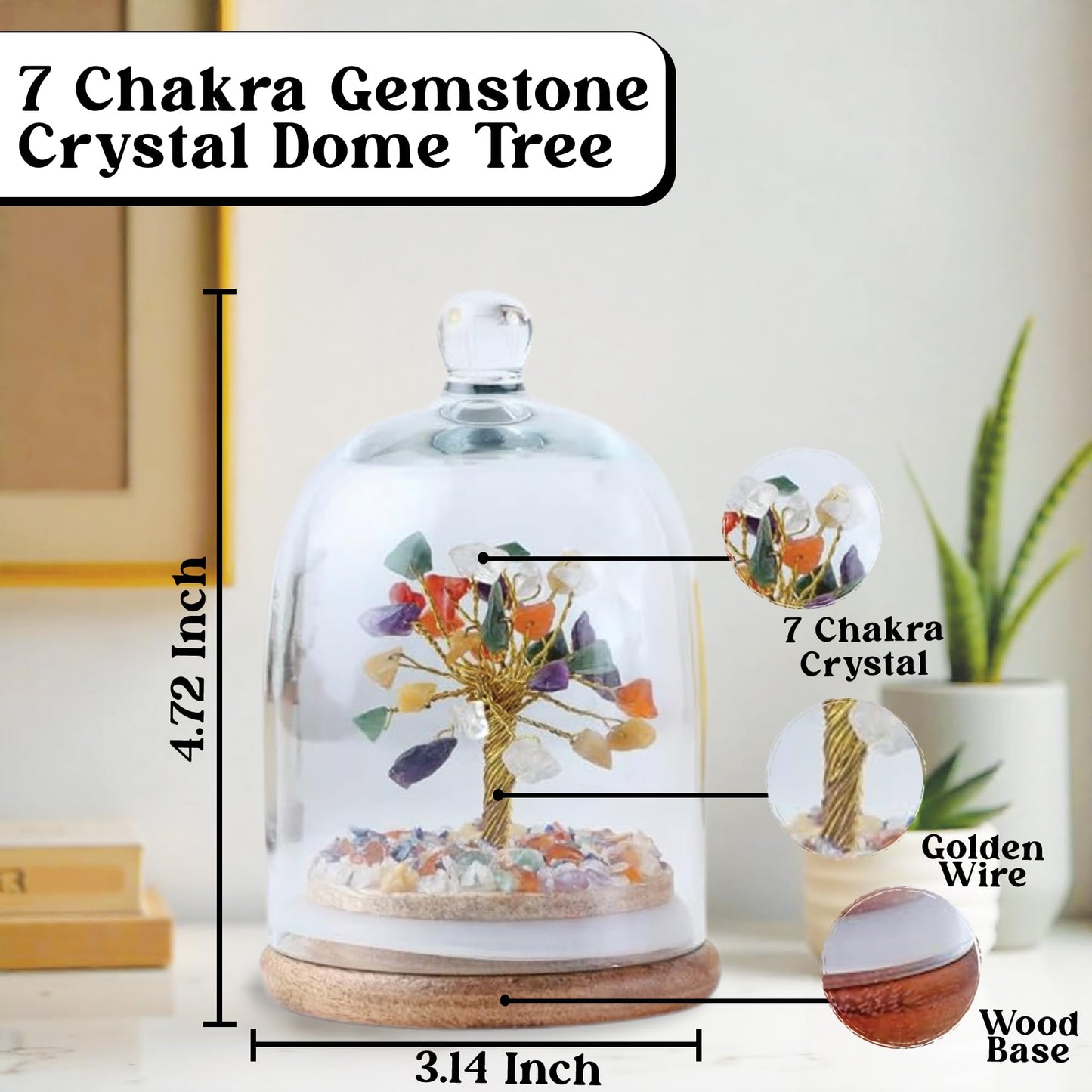HOME INFINIX Crystal Tree of Life 7 Chakra Healing Crystal Trees in Glass Dome – Handmade Gemstone Bonsai Tree for Positive Energy, Feng Shui, Meditation, Spiritual Home Decor, Office Desk, Birthday