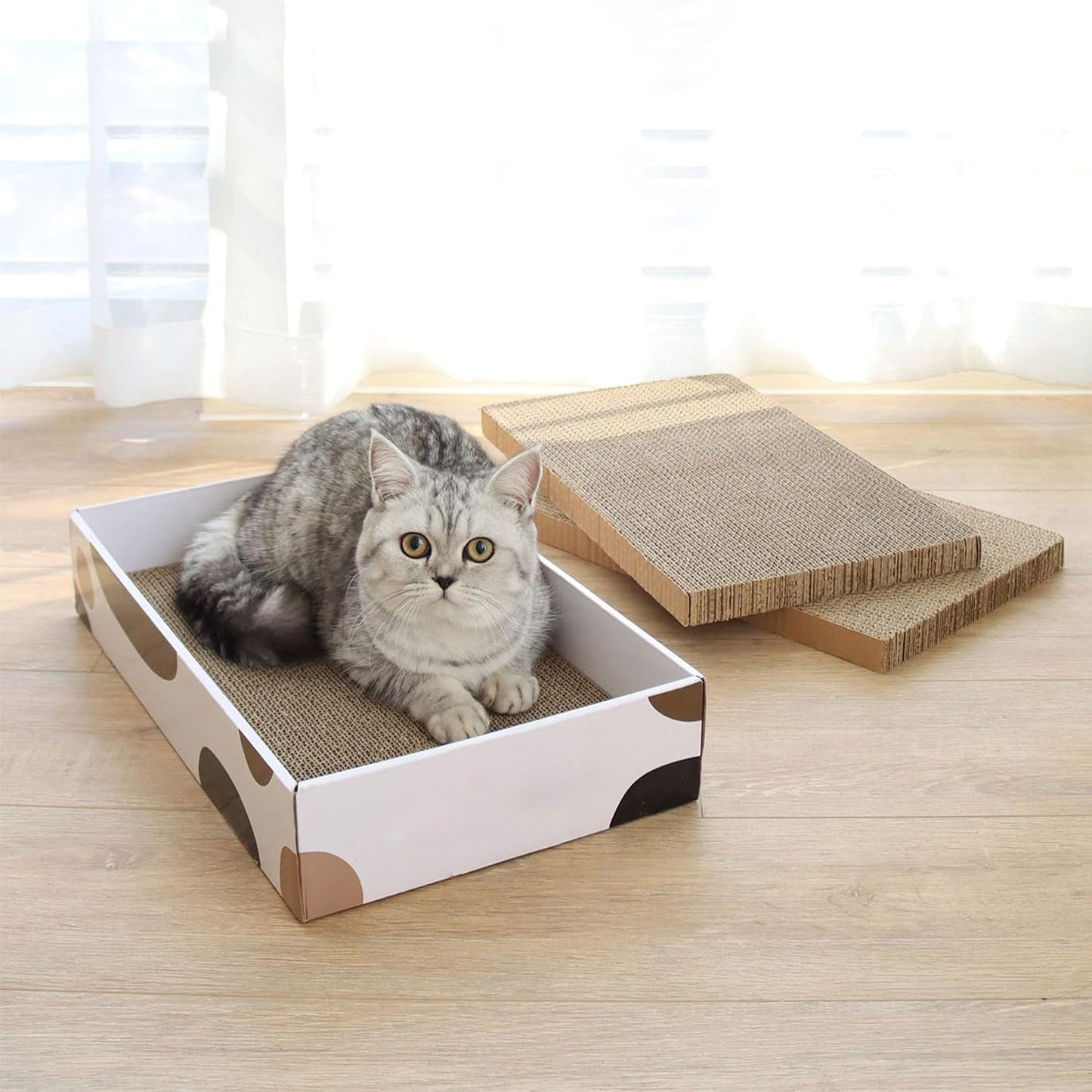 ComSaf Cat Scratching Board Mat, Reversible Cardboard Scratcher Bed 43 x 26 x 8 cm, 3 Pack Durable Scratch Pad for Indoor Cats, Grinding Claws, Playing, Sleeping