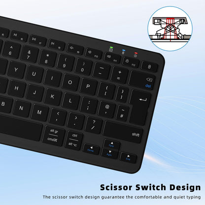 Qulose Bluetooth Wireless Keyboard, Mini Keyboard Rechargeable USB-C with Media Hotkeys, Ultra Slim Ergonomic, Compatible with Apple macOS/iOS/Windows/Android, UK Layout Compact-Black