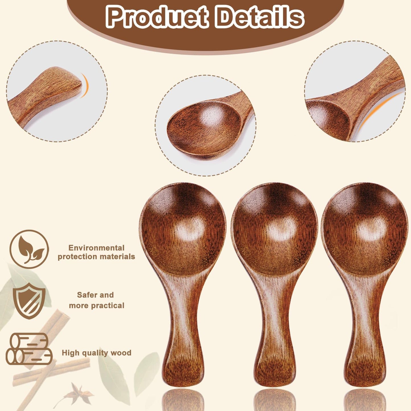 Hefild 10pcs Small Wooden Spoons, 3.2inch Small Wooden Spoons for Honey, Brown Mini Wood Teaspoons for Tiny Eating Ice Cream Jars Spice Condiments Tea Bath Salt Coffee Sugar Jam Mustard Seasoning