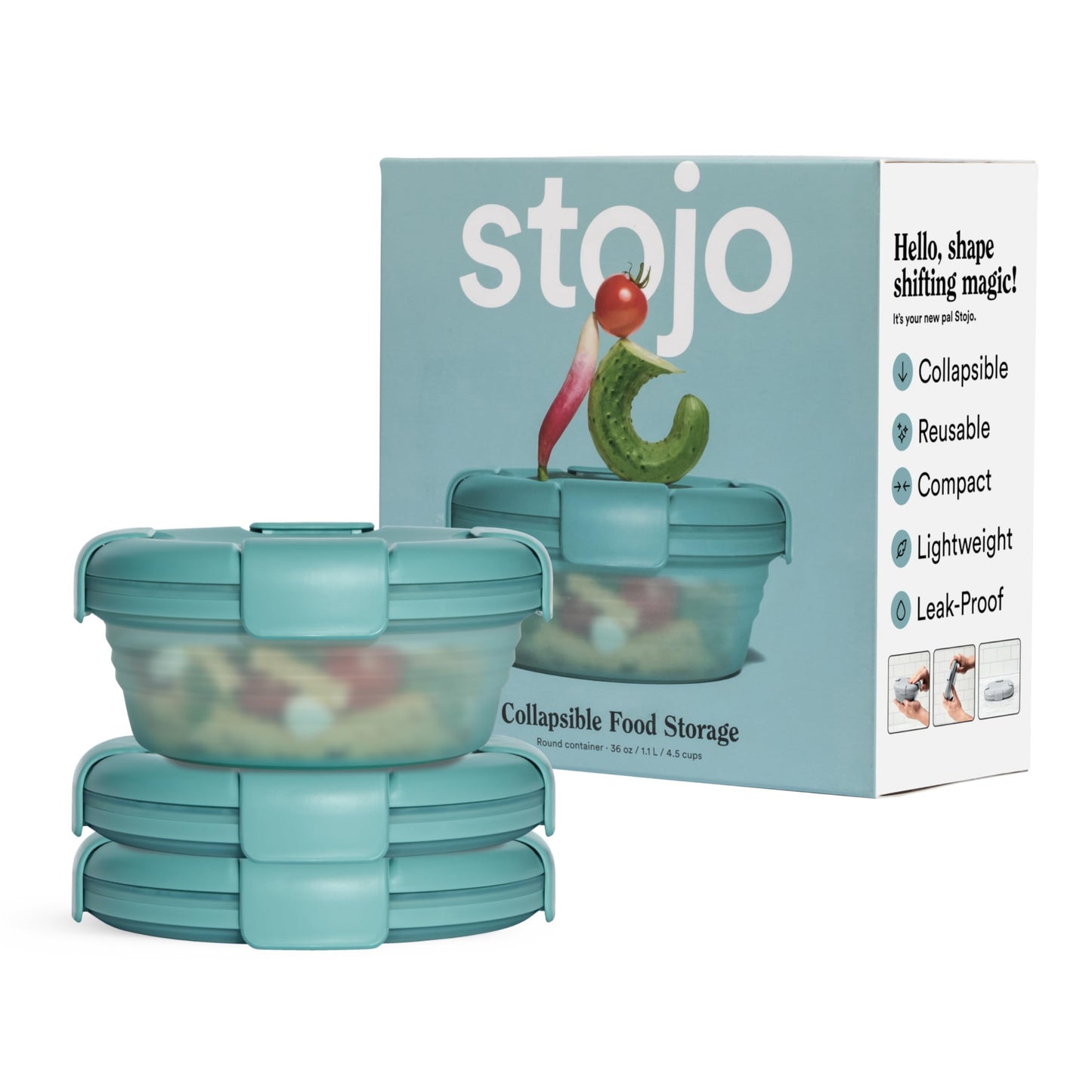 STOJO Collapsible Bowl - Translucent Denim Blue, 36oz - Reusable Silicone Bowl for Hot and Cold Food - Perfect for Travel, Meal Prep, To-Go Lunch, Camping & Hiking - Microwave & Dishwasher Safe