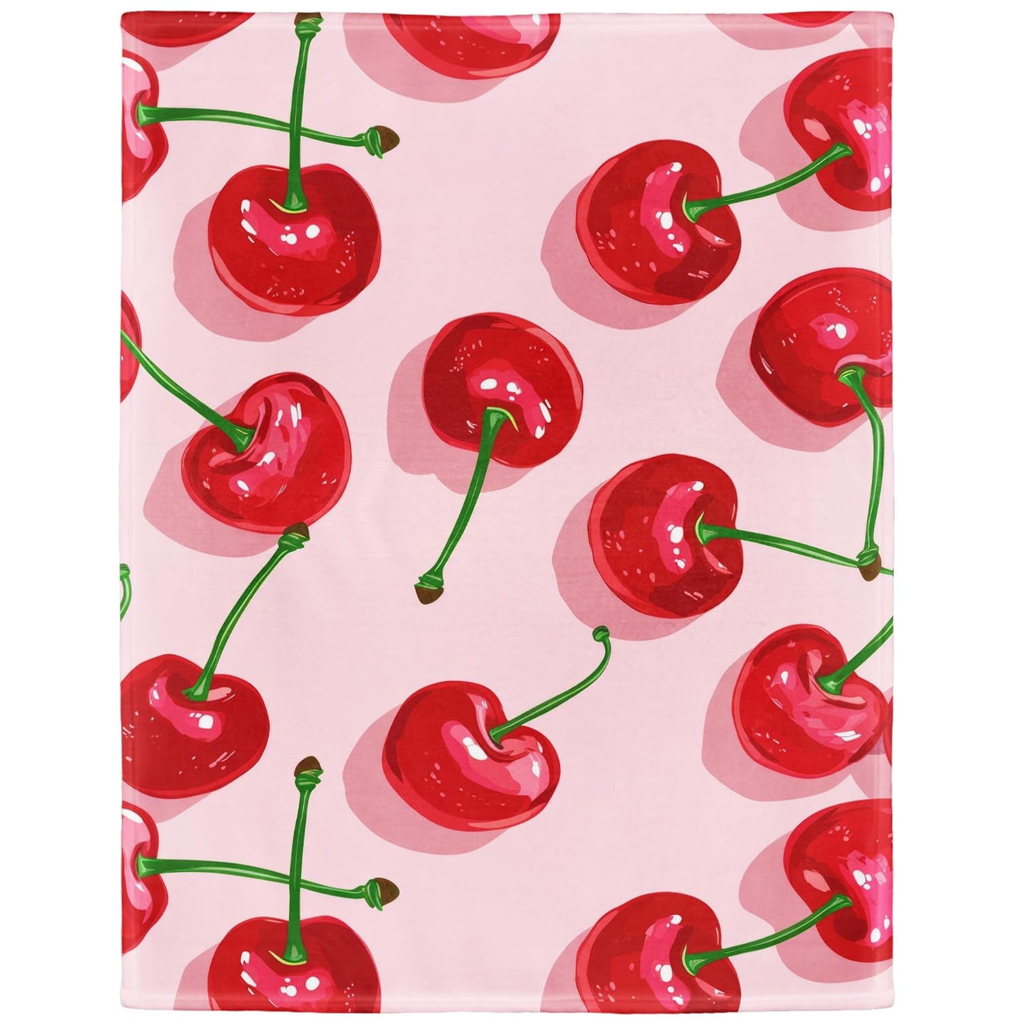 XSMEI Cherry Pattern Throw Blanket, Decorative Fleece Blanket with Fresh Fruit Design, Super Soft Warm and Cozy, Gifts for Women Girls Kids, 60" x 80"